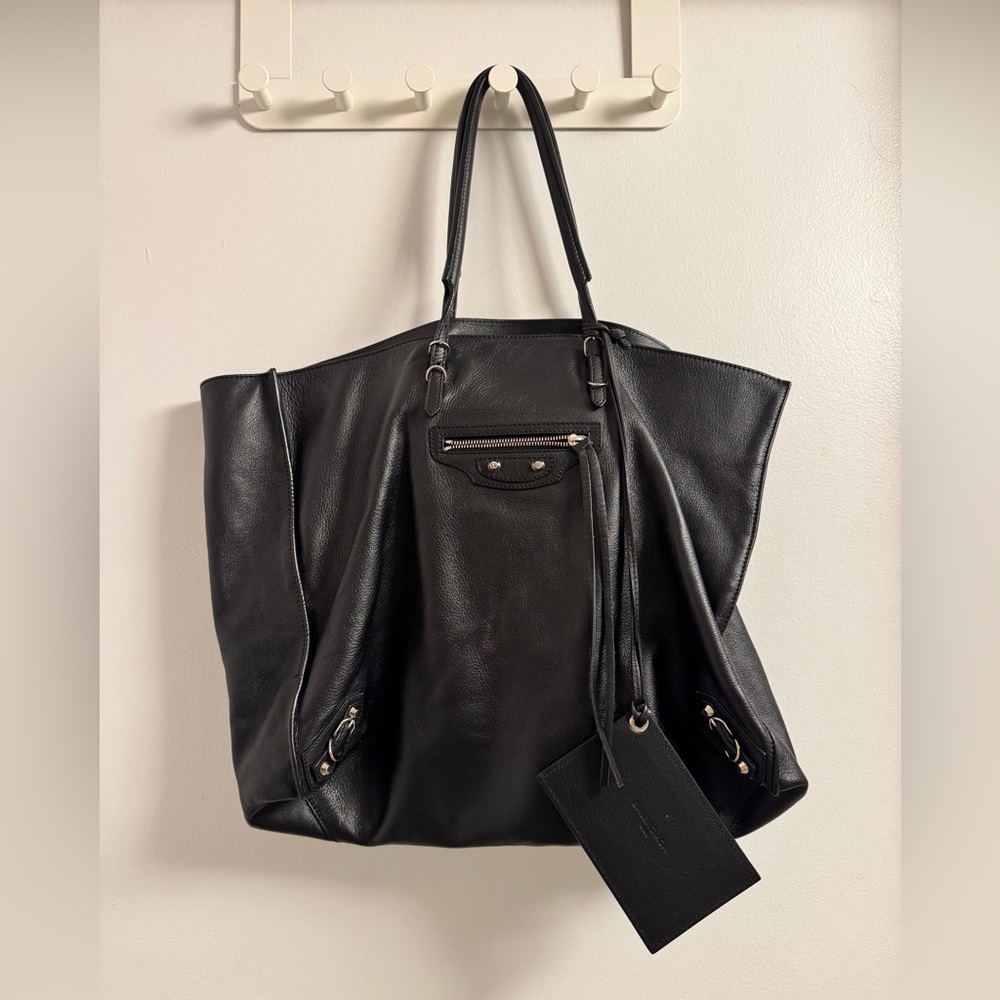 Balenciaga Papier Black Leather Moto Tote Bag